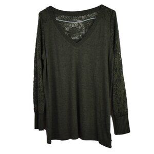 Torrid Sweater 2 Womens Super Soft Plush Olive Green Lace Floral Long Sleeve
